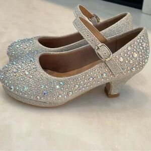 Sparkly Silver Girl high heel platform Shoes sequence glitter metallic dressy